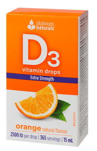 Thumbnail for Vitamin D3 Drops 2500 IU Extra Strength Orange cg-dev-platinumnaturals 15 ml 